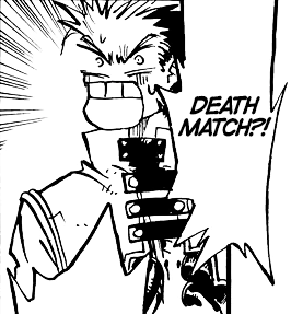 vash looking shocked, yelling, ‘Death match?!’