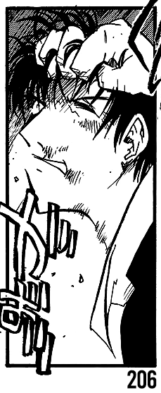 wolfwood having his head yanked back by his hair roughly