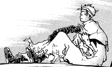 vash all bandaged up, chilling on a roof