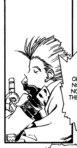 vash resting his head in his hand with his eyes closed, looking peaceful. he looks extra pretty