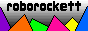 grey button that reads 'roborockett' above neon shapes