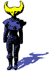 sprite of wayne in his 'fem' outfit from hylics 2 standing stoically